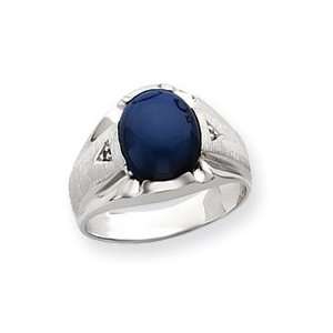  10k White Gold Diamond Blue Lapis Cabochon Ring   Size 10 