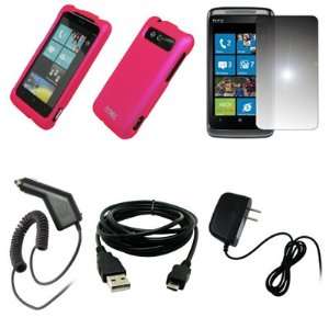  Hot Pink Rubberized Hard Case Cover + Mirror Screen Protector + Car 