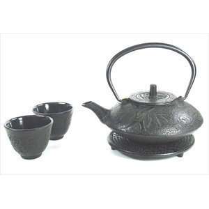  Black Color Cast Iron Tea Set Bamboo #ts7 06bk