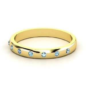 Button Band, 14K Yellow Gold Ring with Blue Topaz