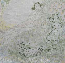 Vintage 70s SHEER Chiffon Leopard+Jungle Print Blouse M  