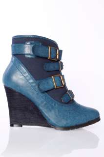 New Stylish Comfortable Ladies Wedges Ankle Boots Blue Grey Black Size 