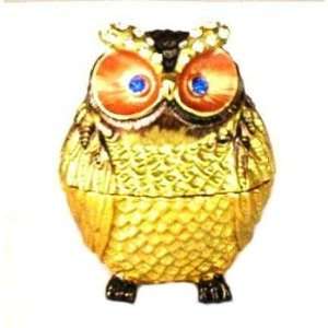  2 Jeweled Pewter Owl Trinket Box 