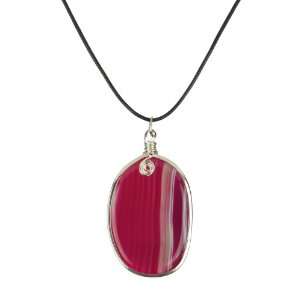  Base Metal and Dyed Pink Agate Pendant on Leather Cord, 36 