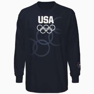  USA Olympics Olympic Rings Long Sleeve T Shirt   Navy Blue 