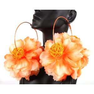 Basketball Wives Orange Flower Style 3.5 Inch Hoop Earrings Lady Gaga 