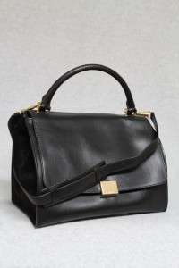 Celine Black Trapeze Smooth Leather Python Suede Luggage Bag New 