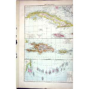   Map C1893 Antilles Jamaica Hayti Puerto Rico Windward Cuba Trinidad