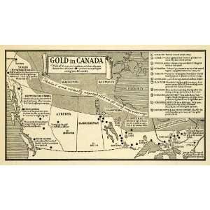  1933 Print Gold Canada Map Yukon Alberta Province Mine 