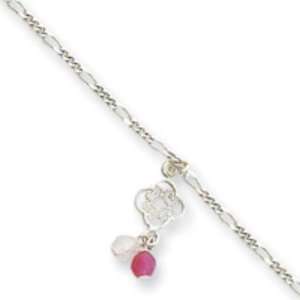   Sterling Silver 10inch Rose & Strawberry Quartz Beaded Anklet Jewelry