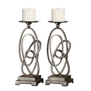   , contemporary curved metal candle holders, set of 2