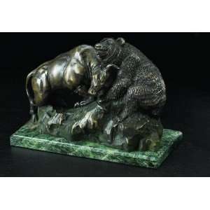  Bull & Bear Fight, Bronzed Metal on Marble Base 