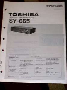 Toshiba SY 665 Stereo Preamplifier Service Data/Manual  