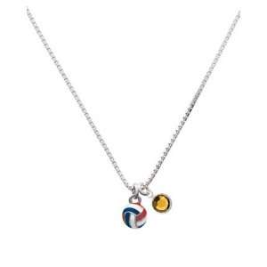  White & Blue Volleyball or Water Polo Ball Charm Necklace with Topa