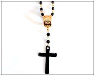 Black cross cool designs pendant bead rosary necklace long chain for 