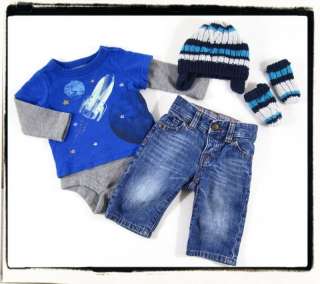 Baby GAP sz 3 6 boys CAMBRIDGE Outer Space shirt & Jeans Hat 4pc SET j 