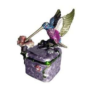  Bejeweled Humming Bird on Purple Trinket Box