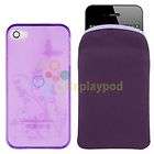 Purple Flower Soft Silicone Skin Case Cover+Pouch Holder For Apple 