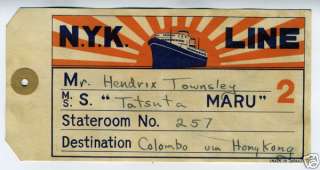 1930s NYK Ship Line Baggage Tag Hong Kong SS Maru (5)  