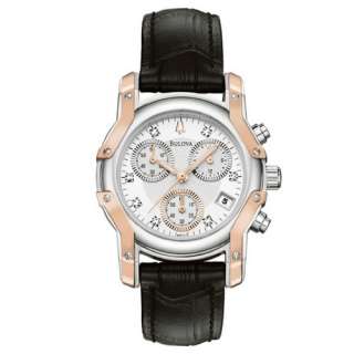 NEW* Bulova Womens Diamond Leather Analog Chronograph Quartz Watch 