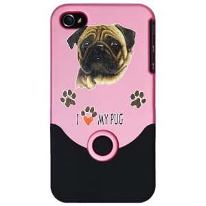  iPhone 4 or 4S Slider Case Pink Pug I Love My Pug Dog 