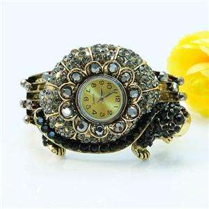 Tortoise Watch Bracelet Bangle Black Swarovski Crystal  