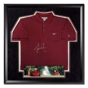 Tiger Woods Autographed Maroon Golf Shirt Display Piece   Framed (UDA 