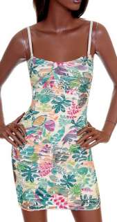 Sexy Cream Teal Floral Party Cocktail Tube Sundress SML  
