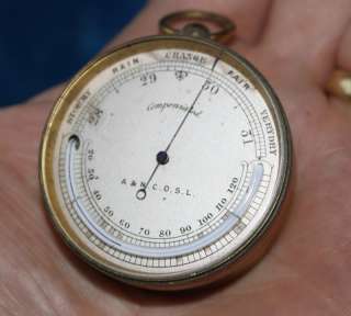 Fine 19th C. Cased Pocket Aneroid Barometer and Thermometer by A & N.C 