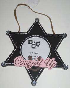 Pink Cowgirl Up Hanging Star Shape Photo Frame Holds 3x3 Photo Wood 