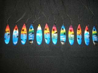   AIRBRUSHED SURFBOARD NECKLACES WITH DOLPHIN PALM BEACH SURF DESIGNS