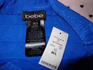NWT Bebe Pintuck Shine Bandage Mini Skirt M/L Nautical Blue  