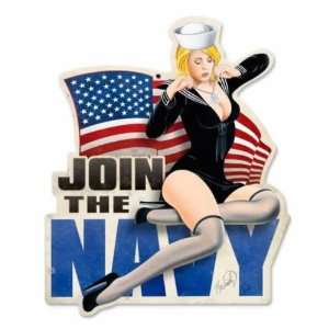  Join The Navy Vintage Metal Sign USN Pin Up