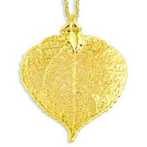  24k Gold Dipped Aspen Leaf W/ Gold Plated Chain, Size 20 