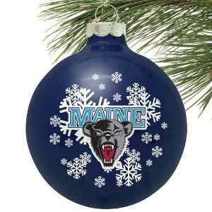  Maine Black Bears Navy Blue Snowflake Glass Ornament 