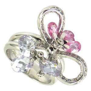  Movable Pink & Lavender CZ Ribbon Ring Jewelry