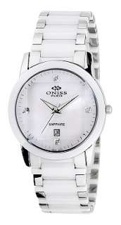 Oniss Mens Swiss SS & Ceramic Sapphire Diamond Watch ON606 M White 