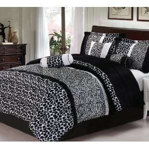 Zebra   Giraffe Print Bed In A Bag Black & White Micro Fur Comforter 