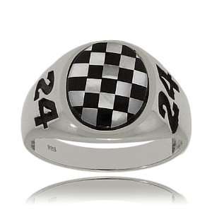   Silver Racing Ring Checkered black Onyx & MOP GEMaffair Jewelry
