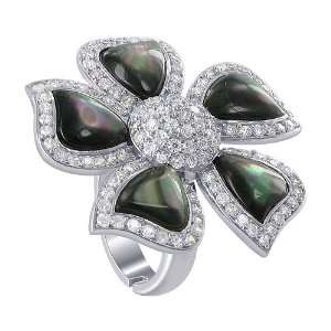  Sterling Silver Black Mother of Pearl Cubic Zirconia 32mm 