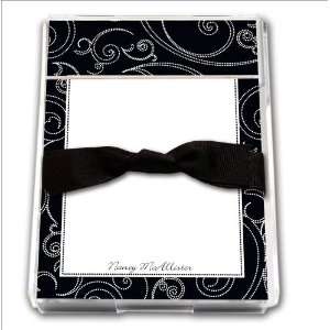  Black & White Dotted Swirls With Black Ribbon Notepad 