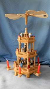   Tier German Natural Wood Nativity Pyramid with Candles 18 Tall Angels