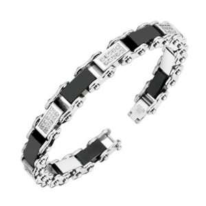   316L Stainless Steel Bracelet with Paved Gem & Black Link Jewelry