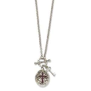  Silver tone Purple Crystal Cross Locket 24 Necklace 