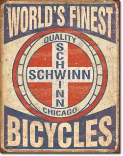 Schwinn Worlds Finest Bicycle Play Game Room Tin Sign  