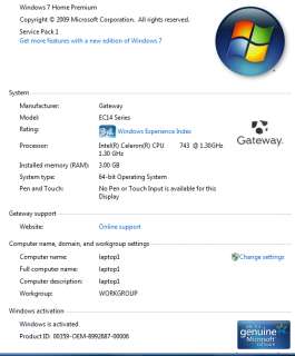 Gateway EC14 Netbook Notebook 11.6 LED light&thin 3LB Intel win 7 w 