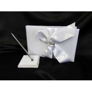  Bling Guest Book and Pen Set in Ivory or White Office 