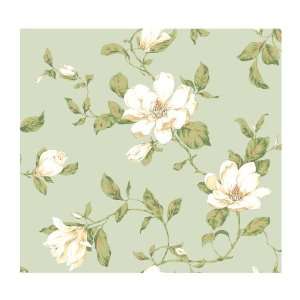   Veranda AD8200 Magnolia Vine Wallpaper, Sea Foam Green/Mid Green/White