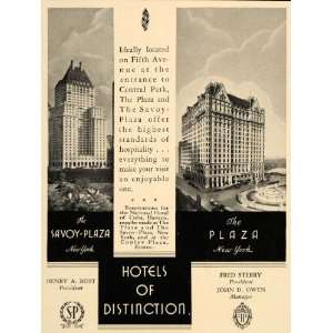  1931 Ad Savoy Plaza New York Hotel Central Park   Original 