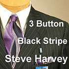 40R Suit STEVE HARVEY 3 Button Black Striped Mens Suits 40 Regular 